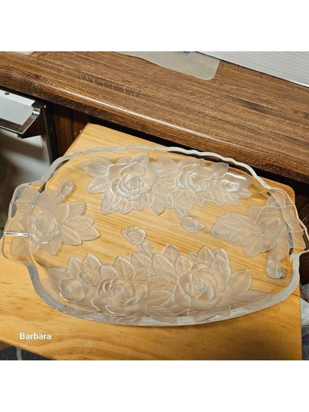 Vintage Studio Nova "Winter Rose" Elegant Clear Floral Glass Serving Tray